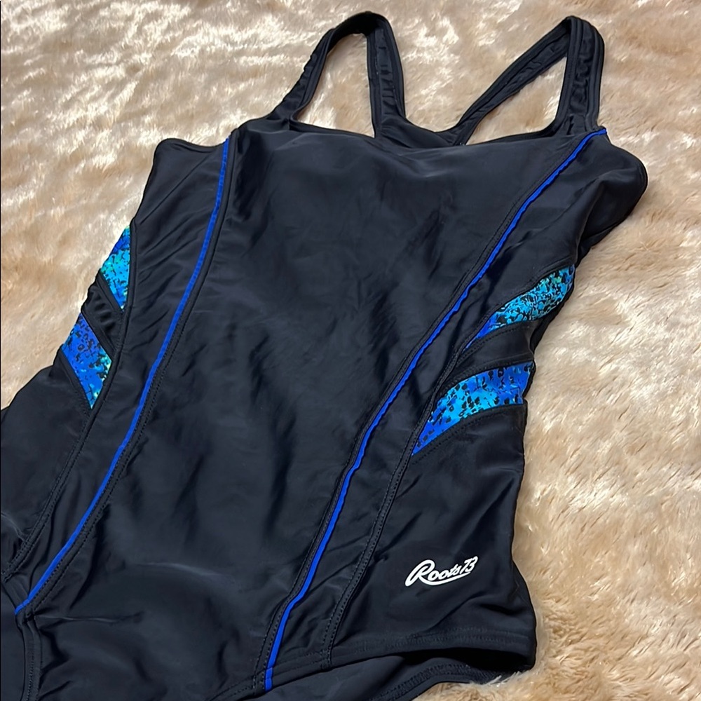 Roots 73 Women's Black and Blue One Piece Swimsuit cut out back size 6